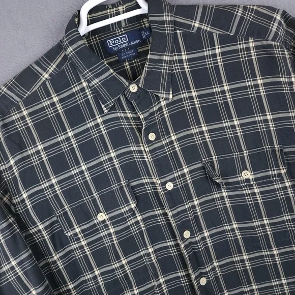 Polo Ralph Lauren GI Shirt Mens XL Blue Plaid Button Up Vintage‎ Workwear Grunge