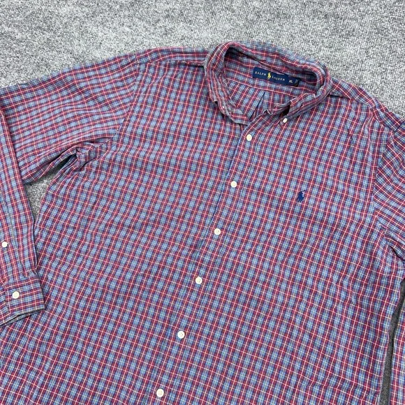 Polo Ralph Lauren Shirt Mens XL Red Blue Check Plaid Long Sleeve Button‎ Down