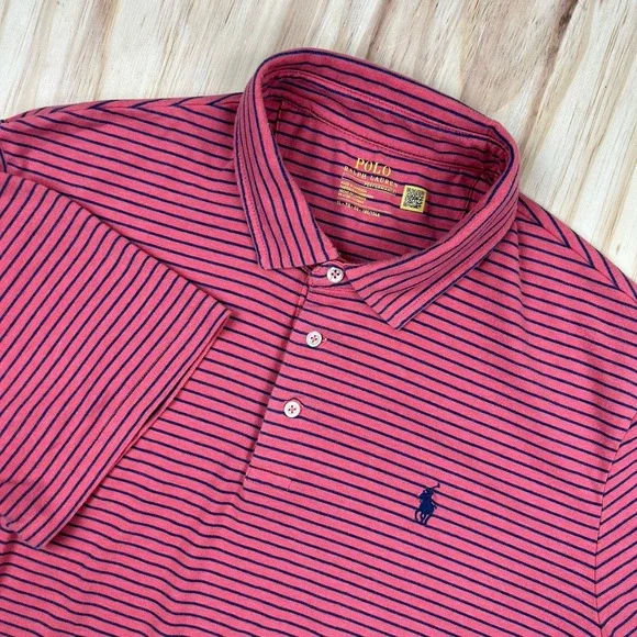 Polo Ralph Lauren Men's XL Striped Pink Blue Cotton Short Sleeve Logo Polo