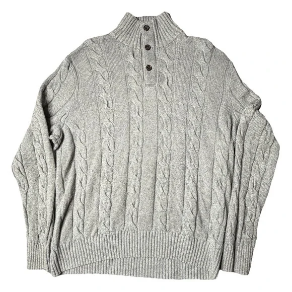 Polo Ralph Lauren Gray Cable-Knit Silk Cashmere Pullover Sweater Mens XL Quarter