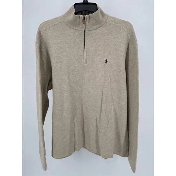 Polo Ralph Lauren Quarter Zip‎ Pullover Sweater XL Mens Beige Oatmeal Cotton