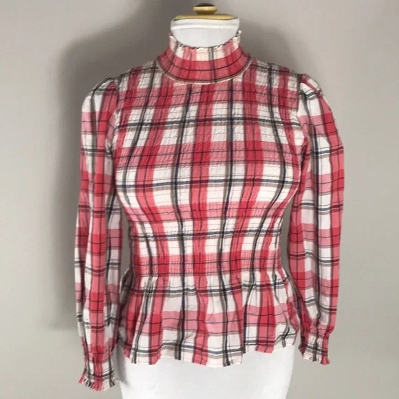 Zara woman plaid long sleeve spring elastic fitted shirt, women’s size small