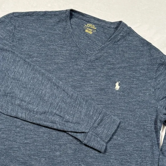 Polo Ralph Lauren Shirt Mens Medium Blue Heather V Neck Long‎ Sleeve Knit