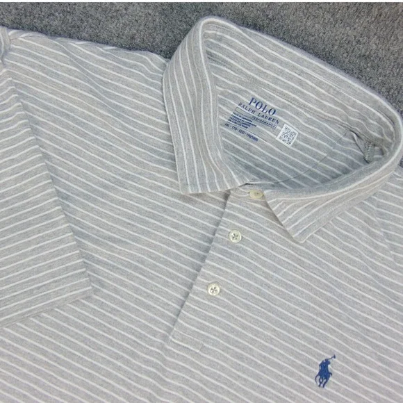 Polo Ralph Lauren Shirt Mens XXL Performance Gray White Striped Short Sleeve