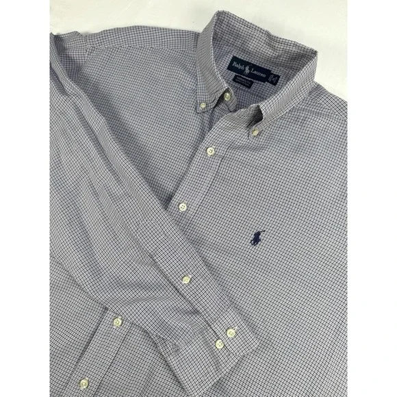 Polo Ralph Lauren Men's Button Down 16 34/35 Tattersall Plaid Cotton Dress Shirt