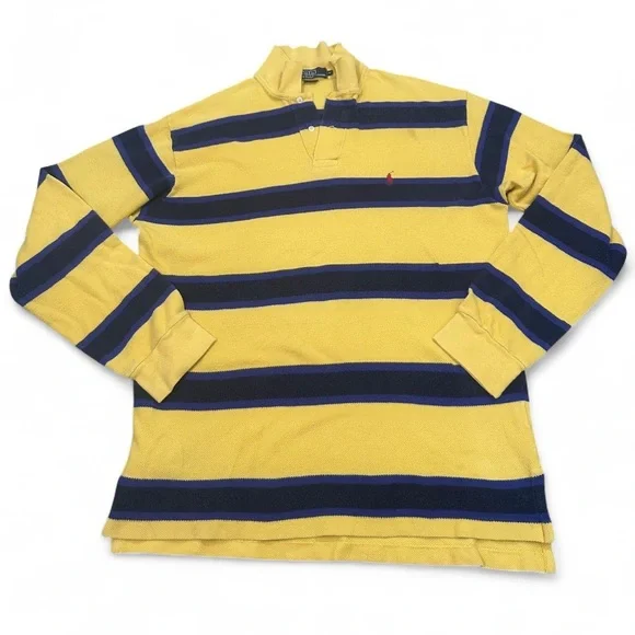 Polo Ralph Lauren Vintage Men’s Yellow Blue  Long Sleeve  Striped Rugby Shirt XL