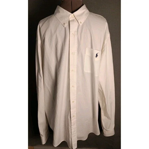 Polo Ralph Lauren Mens Classic Fit White Button Down Shirt XXL Blue Pony EUC
