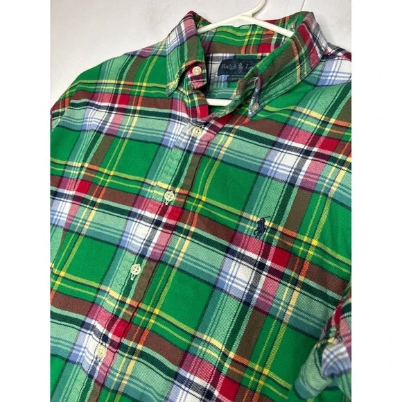 Polo Ralph Lauren‎ Mens XL Custom Fit Green Plaid Button Down Shirt Long Sleeve