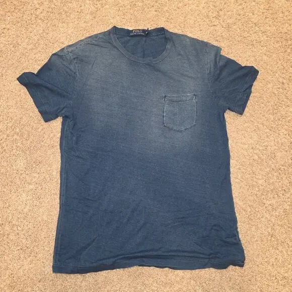 Polo Ralph Lauren, navy basic tshirt with‎ single pocket, destressed look sz M