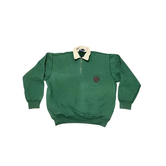 Vintage Polo Ralph Lauren Quarter Zip Sweatshirt Green Crest Patch Mens Large