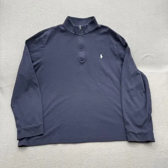 Polo Ralph Lauren Sweater Mens 2XL Blue‎ 1/4 Zip Mock Neck Pullover Pony