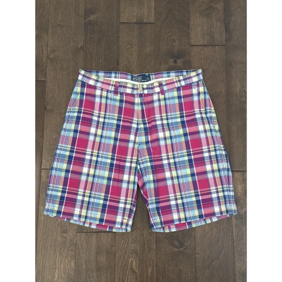 Vintage Polo Ralph Lauren Shorts Mens Size 35W Colorful Plaid 100% Cotton Y2K