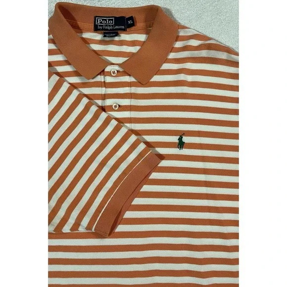 Polo‎ Ralph Lauren Shirt Mens XL Cotton Polo Golf Short Sleeve Orange White Pony