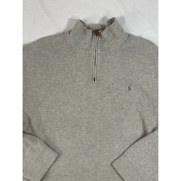 Polo Ralph Lauren Sweatshirt Mock Neck Pullover 1/4 Zip Beige Men XXL‎