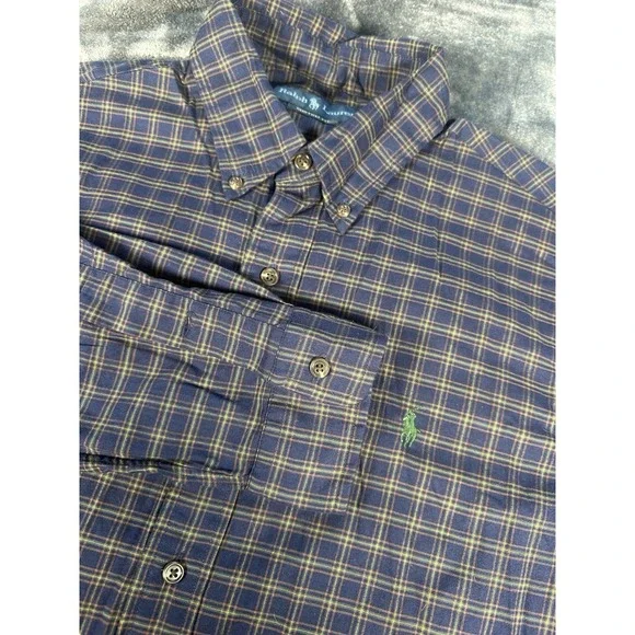 Polo Ralph Lauren MENS LARGE Custom  Fit Shirt Button Down Long Sleeve Check Log