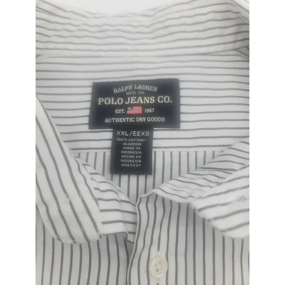 Polo Ralph Lauren‎ Jeans Co Mens XXL Button Down Shirt Striped French Cuff White