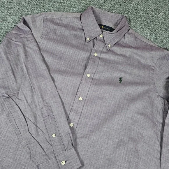 Polo Ralph‎ Lauren Mens Button Down Shirt Purple Herringbone Classic Fit Size L