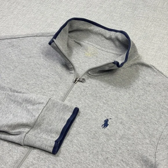 Polo Ralph Lauren Full Zip Sweatshirt Mens XL Gray Mock Neck Pockets Cotton