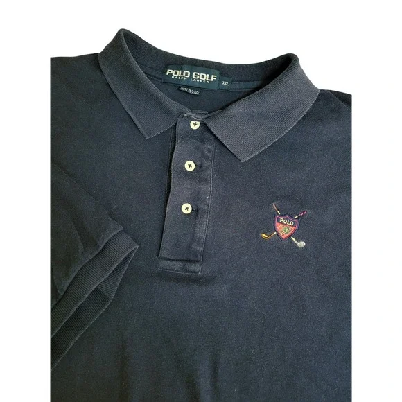 VTG Polo Golf Ralph Lauren XXL Polo Shirt Golf Club's Crest Logo Navy Blue Men's