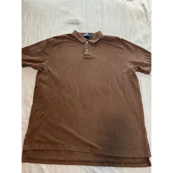 Polo Ralph Lauren Mens XXL Brown Short Sleeve Pique Polo Shirt Green Pony Logo
