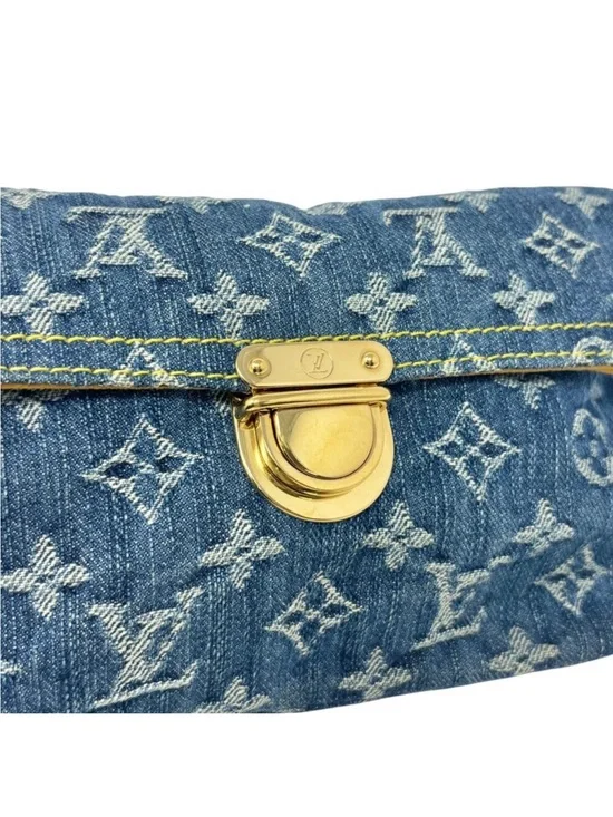 LOUIS VUITTON Vintage Monogram Denim Pochette Plat Clutch Bag Blue Gold [105529]