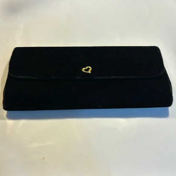 Victoria’s Secret black evening velour clutch black with gold and black inside
