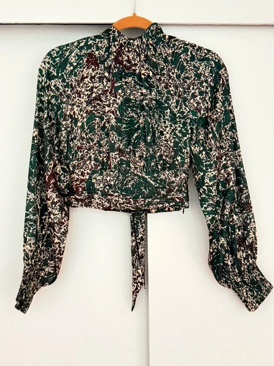 Zara Green Printed Tie-Back Blouse