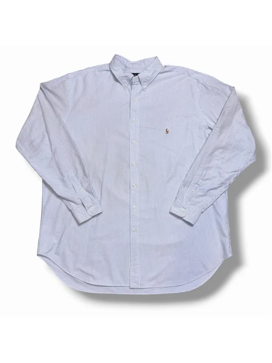 Polo Ralph Lauren Men's 2XLT Blue White Striped Long Sleeve Oxford Shirt
