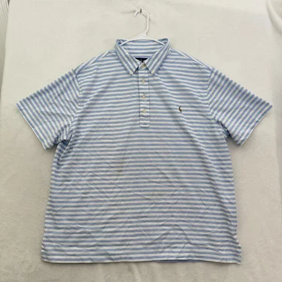 Polo Ralph Lauren Polo Shirt Mens 2XB Big Blue Stripe Knit Oxford