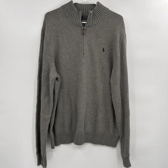 Polo Ralph Lauren Mens Preppy 1/4 Zip Sweater Sz‎ XL Gray Old Money Cotton