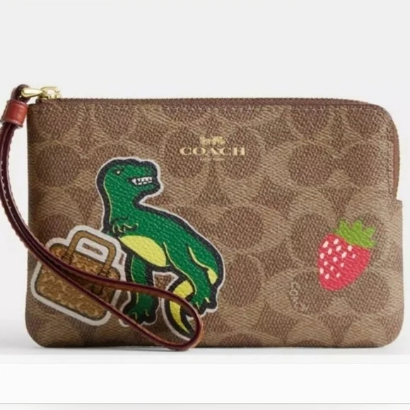 Coach Corner Zip Wristlet in Signature Canvas With Sticker Print NWT