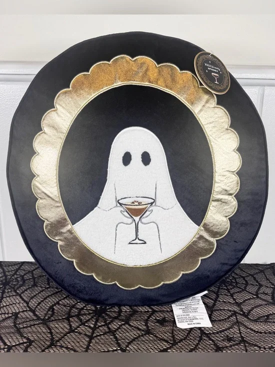 NEW Brewtifully Spooky Ghost Espresso Martini Picture Frame Halloween Pillow
