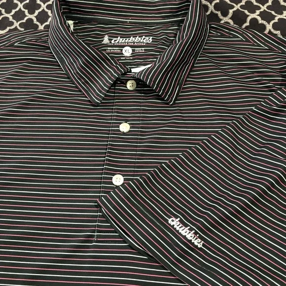 Chubbies Polo Shirt Mens XL Black Pink Short Sleeve Striped Polyester GG7
