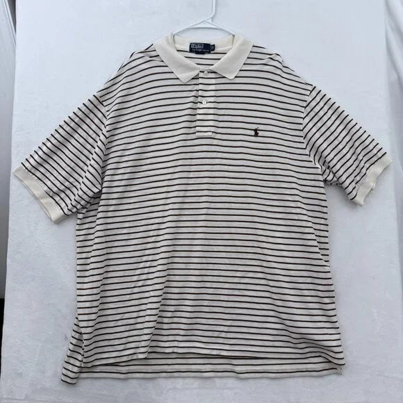 Polo Ralph Lauren Polo Shirt Mens 3XB Big Cream Stripe Preppy Casual
