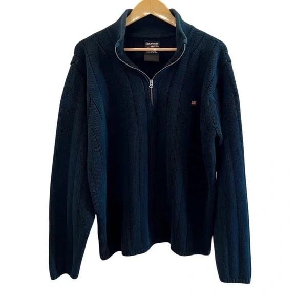 Polo Jeans Co. Ralph Lauren Cotton Knit 1/4 Zip American Flag Sweater Deep Blue