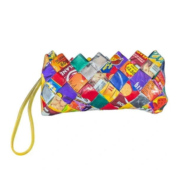 Y2k Woven‎ Candy Wrapper Wristlet Clutch Recycled Snack Bag Handbag Multicolor