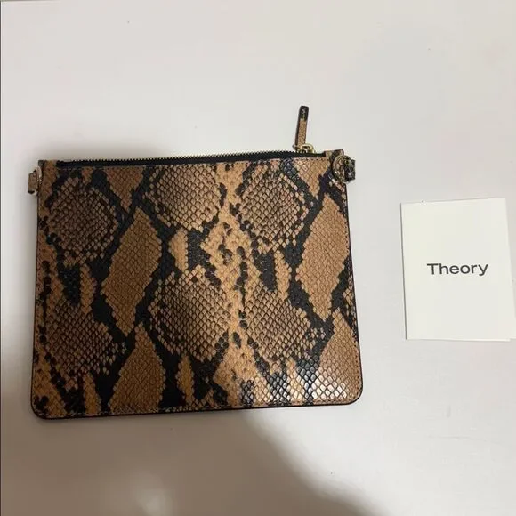 Theory Minimalist Transformer Liden Lamb Leather Pouch Clutch Bag Snake Brown
