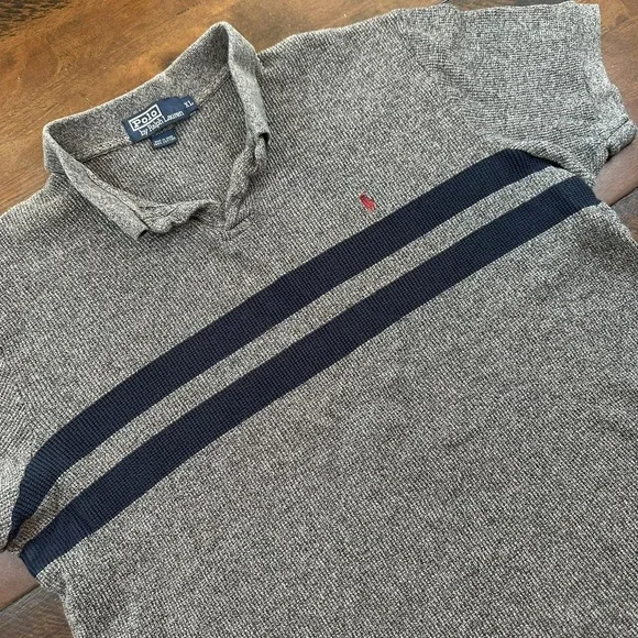 Polo Ralph Lauren‎ Shirt Mens XL Sweater Gray Navy Stripe Knit Cotton Casual