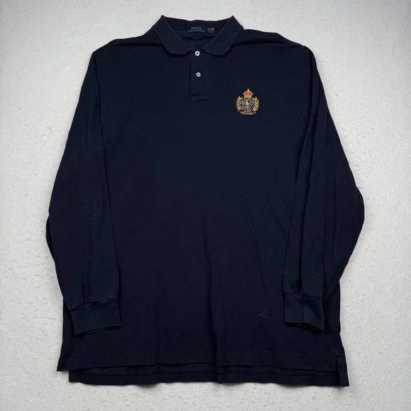 Polo Ralph Lauren Polo Shirt Mens 2XL Blue Crest Logo Long Sleeve Made In USA