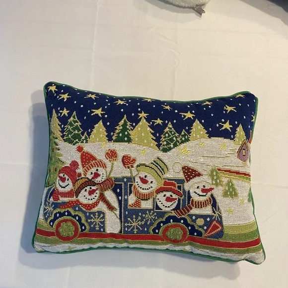 Pier 1 Snowman Family Holiday Pillow - Blue and Green