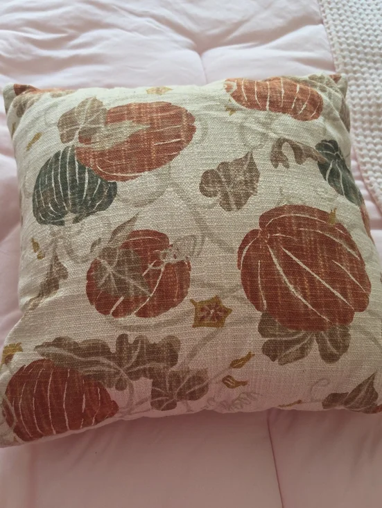 Autumn Pumpkin Print Holiday Pillow - Cream, Rust & Green