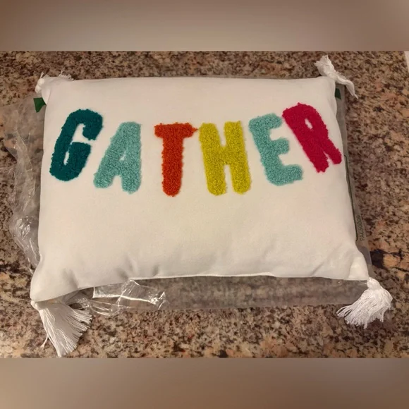 Colorful 'Gather' Holiday Pillow