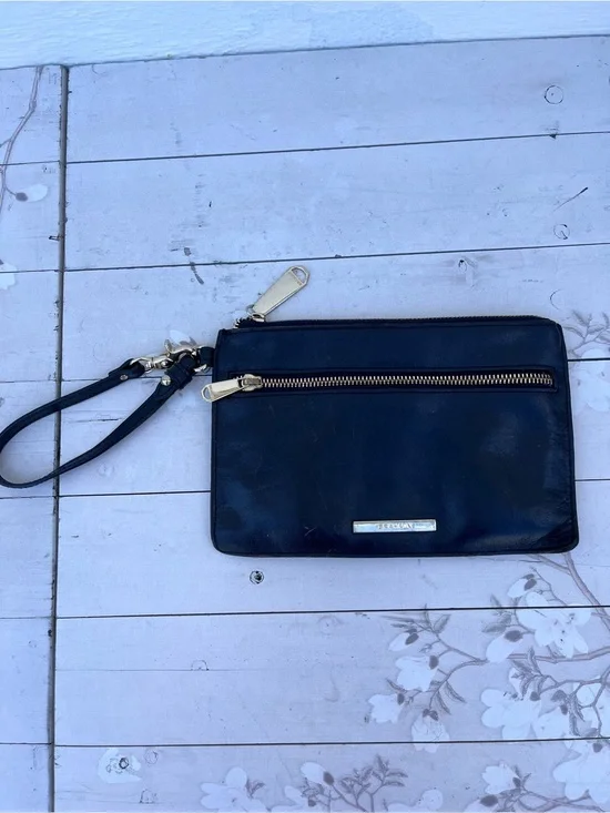 Brahmin Black Leather Wristlet with Gold Hardware