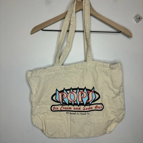 Canvas Tote Bag‎ Pops Ice Cream And Soda Bar Ivory Logo Roanoke Virginia