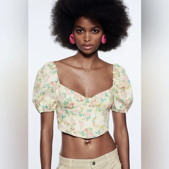 Zara Floral Puff Sleeve Blouse NWT