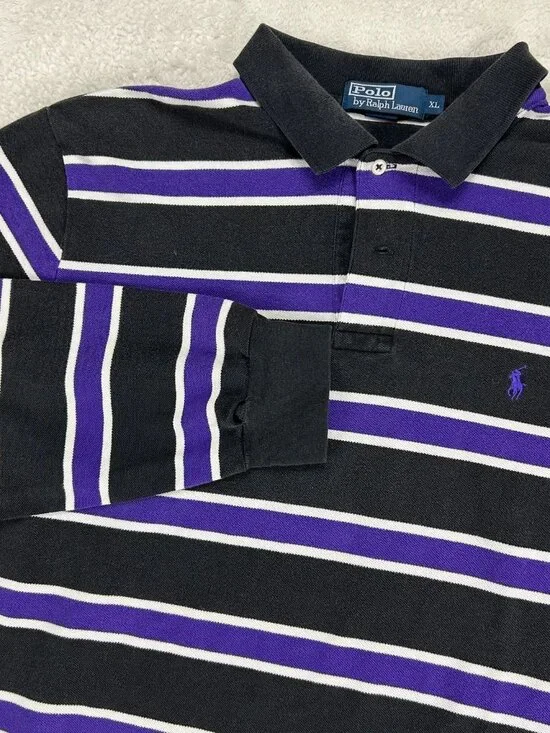 Polo Ralph Lauren Polo Shirt Mens XL Multicolor Striped Cotton Long Sleeve FLAW