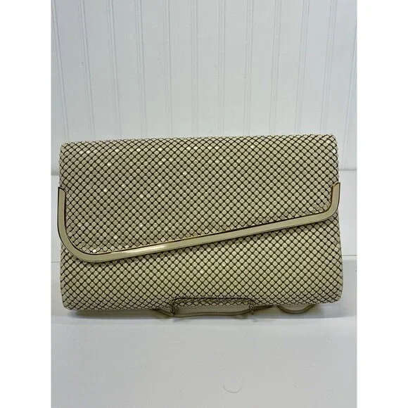 Vintage Art Deco Ivory/White GloMesh Clutch Purse Bag With Chain‎ Shoulder Strap
