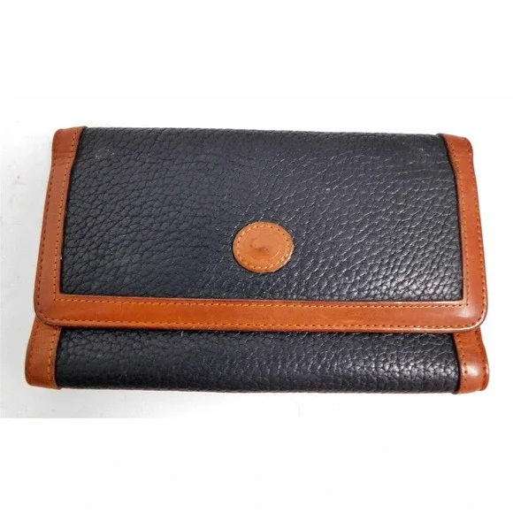 Dooney & Bourke Black British Brown Leather Large‎ Clutch Wallet
