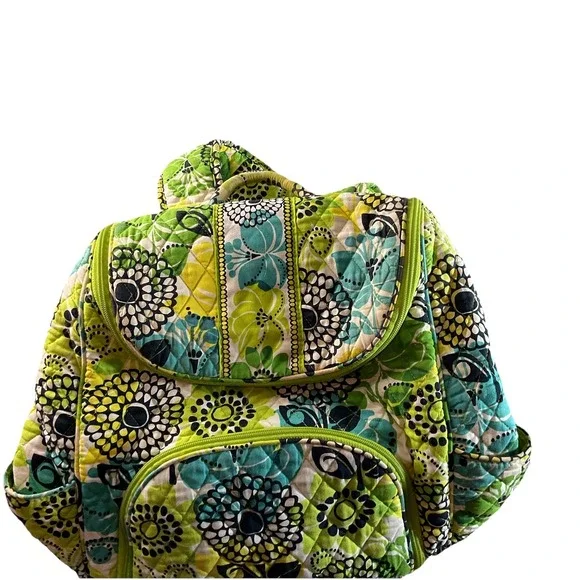 Vera Bradley Backpack Quilted Floral Green Blue White Tropical Travel School Bag