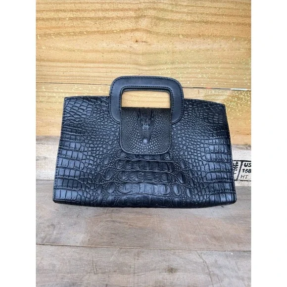 Alligator Print Black Handbag Top Handle  Very‎ Cute Small Bag